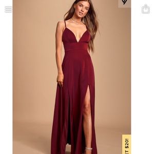 Lulu’s Dreaming of Love Wine Red Maxi Dress